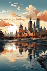 Fototapeta premium Contemporary Minimalist Illustration Featuring Iconic Melbourne Landmarks