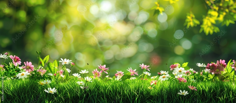 Poster Flowers blooming on the grass complement the backdrop creating a suitable area for a copy space image
