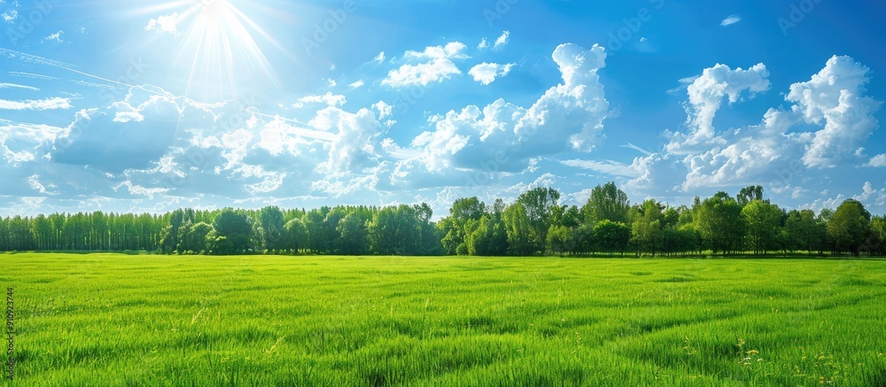 Aufkleber scenic view of a lush green field under a picturesque blue sky backdrop ideal for copy space image