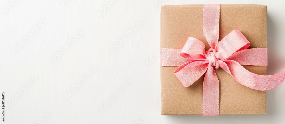 Leinwandbilder gift boxes in kraft with a pink bow against a white backdrop perfect for adding text or images copy 