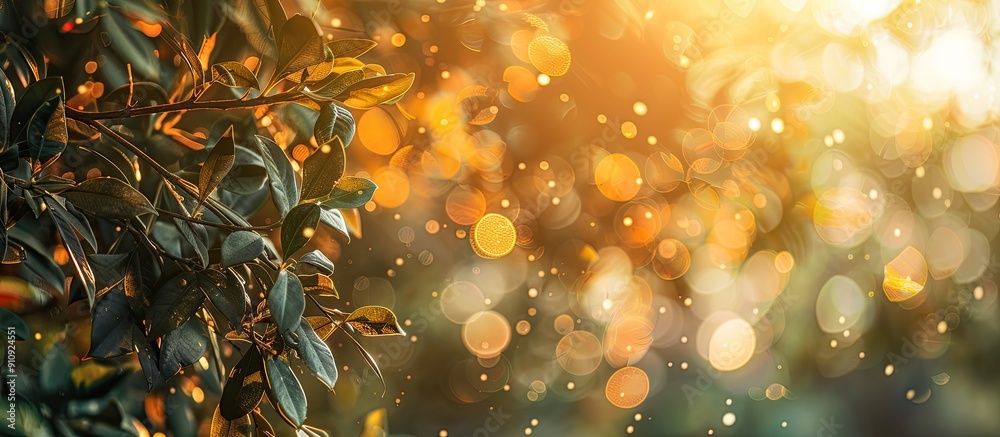 Wall mural natural orange bokeh background under tree shade with copy space image