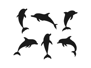 Dolphin silhouette. Set of large sea dolphins. Good use for symbols, logos, icons, mascots, signs, or any design you want.