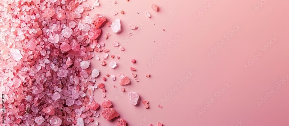 Poster Pink salt scattered in a background with copy space image