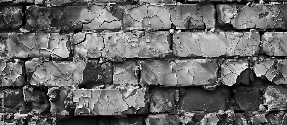 Poster Focused on dirty and rough patterns shapes and textures of old brick walls against a black and white background with copy space image