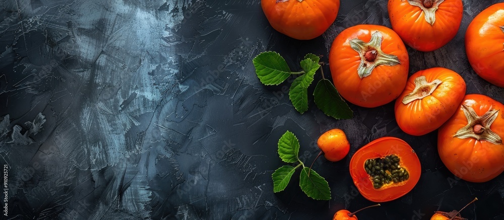 Poster persimmons are a nutritious tropical fruit that can be a healthy addition to any meal ideal for phot