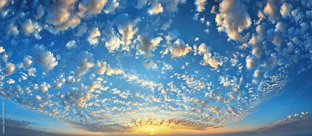 Aufkleber Summer dusk showcases a stunning array of cirrocumulus and altocumulus clouds creating an exquisite sky with a scenic copy space image