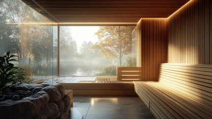 Wooden Finnish sauna for relaxation
