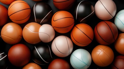 Obraz premium A Minimalistic Basketball Game With All-Black Background And Pastel Black Basketball Balls, Wallpaper Pictures, Background Hd