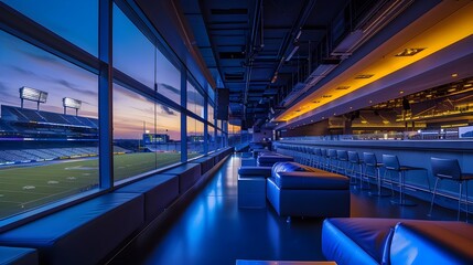 Obraz premium Panoramic View of Lavish VIP Lounge at a Stadium at Night