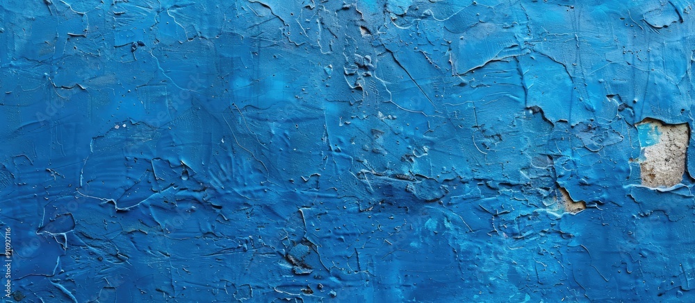 Poster background texture of a wall painted in a rich blue hue with a grainy appearance ideal for copy spac