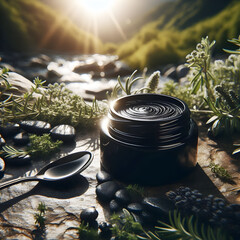 Vital Essence: Liquid Shilajit on Rocky Surface