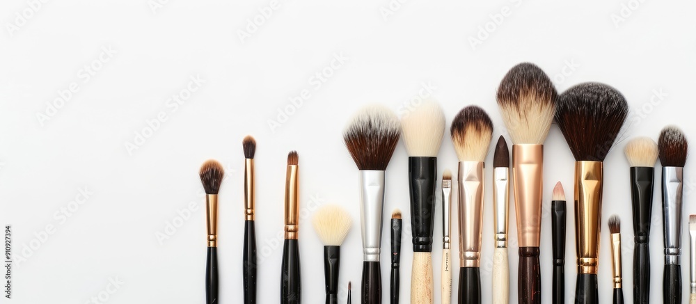 Poster professional makeup brushes set isolated on a white background with copy space image available
