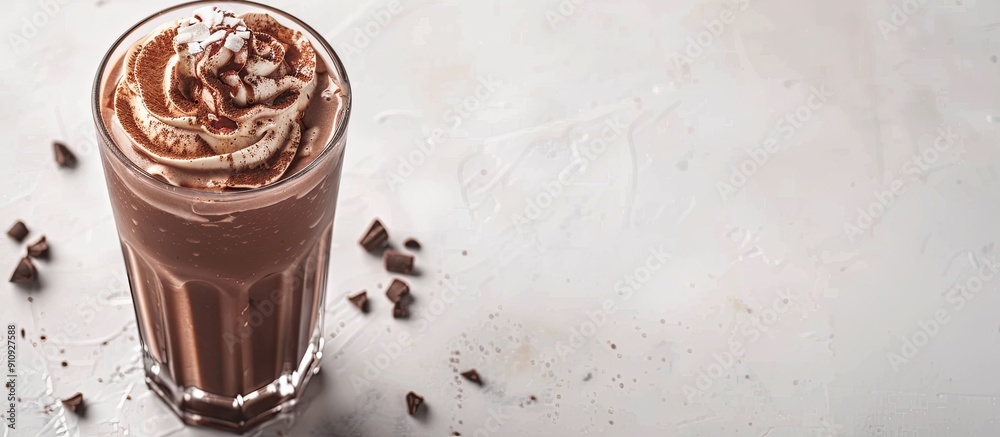 Aufkleber a glass of chocolate milkshake on a white background with copy space image