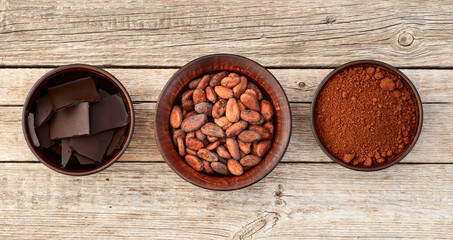 Cocoa beans grain in bowl . Ingredient for preparating chocolate