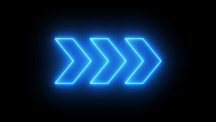 Neon arrow. left arrow icon. Glowing directional arrow. arrow pointer on black background.