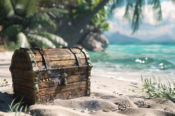 ai generative treasure chest on the beach