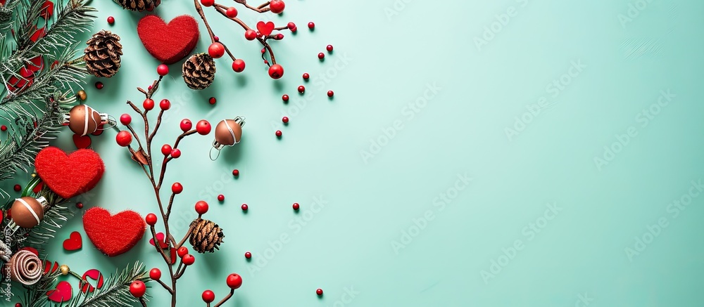 Aufkleber valentine s decorations in red and brown on a mint background with space for text or images. creativ