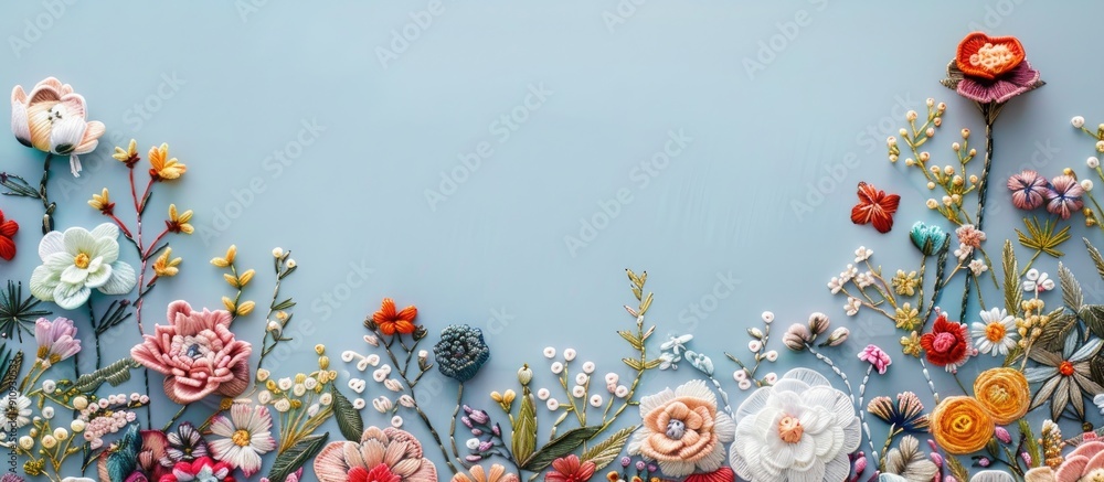 Poster Embroidered flowers on a background suitable for adding text or images known as a copy space image