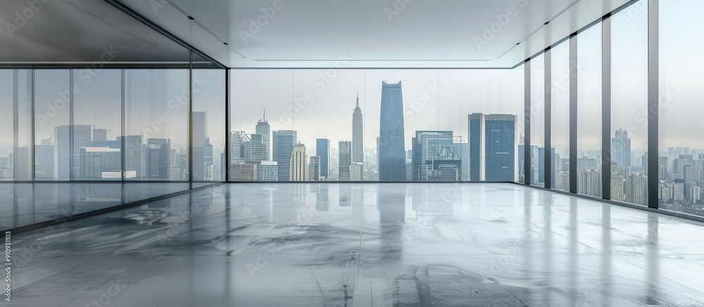 Aufkleber Modern buildings and skyline on an empty floor with copy space image