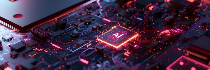 Artificial Intelligence concept background, AI Chip processing data, Artificial intelligence processor on board, Data Processing Chip, Ai Concept