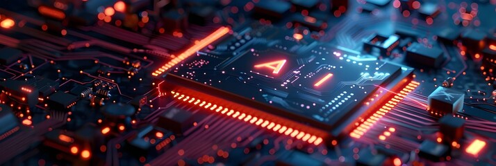 Artificial Intelligence concept background, AI Chip processing data, Artificial intelligence processor on board, Data Processing Chip, Ai Concept