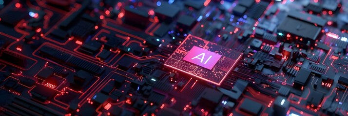 Artificial Intelligence concept background, AI Chip processing data, Artificial intelligence processor on board, Data Processing Chip, Ai Concept