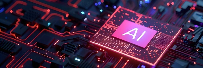 Artificial Intelligence concept background, AI Chip processing data, Artificial intelligence processor on board, Data Processing Chip, Ai Concept