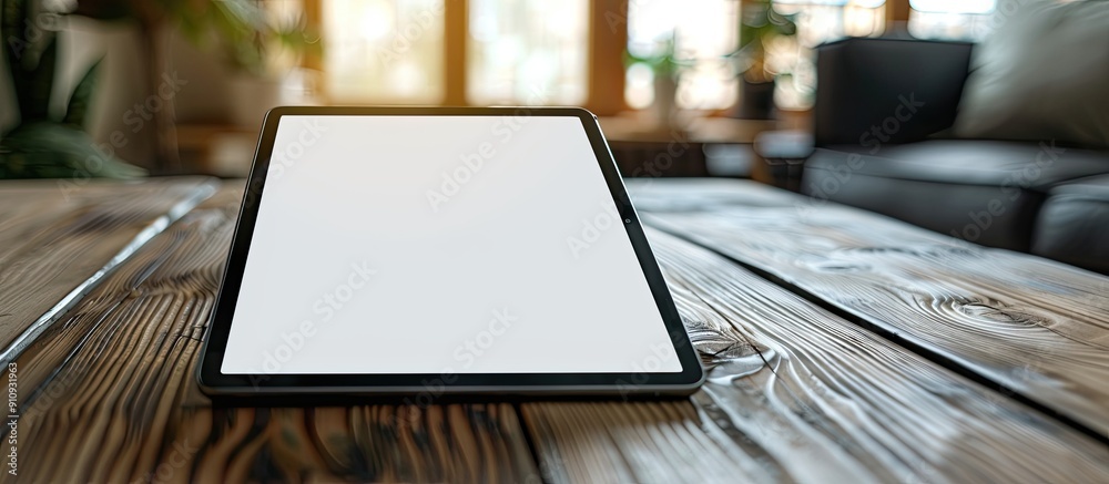 Poster tablet mockup displayed with a blank white screen on a table with copy space image