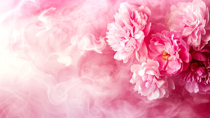 A pink flower bouquet with a pink background. The flowers are pink and are arranged in a way that they look like they are in a vase