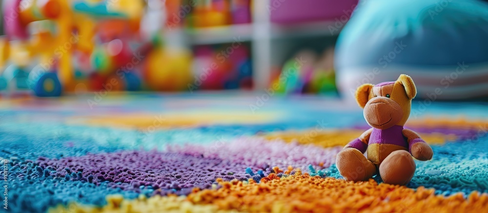 Poster Toys for children displayed on a colorful carpet with copy space image