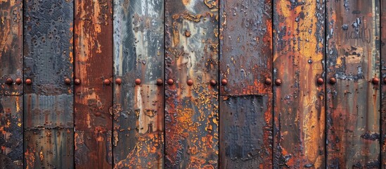 Rusty old steel wall providing a textured background for text placement with copy space image