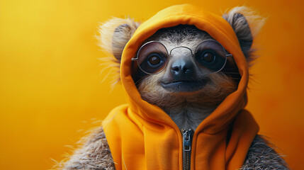 Obraz premium Illustration of cool sloth in an orange hoodie 