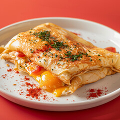 Stuffed Crispy Egg Crepe on a White Dish A Gourmet Delight