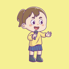 cute girl singing Vector mascot Illustration people hobby Isolated