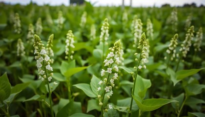 Fototapeta premium Soybean plants with white flowers