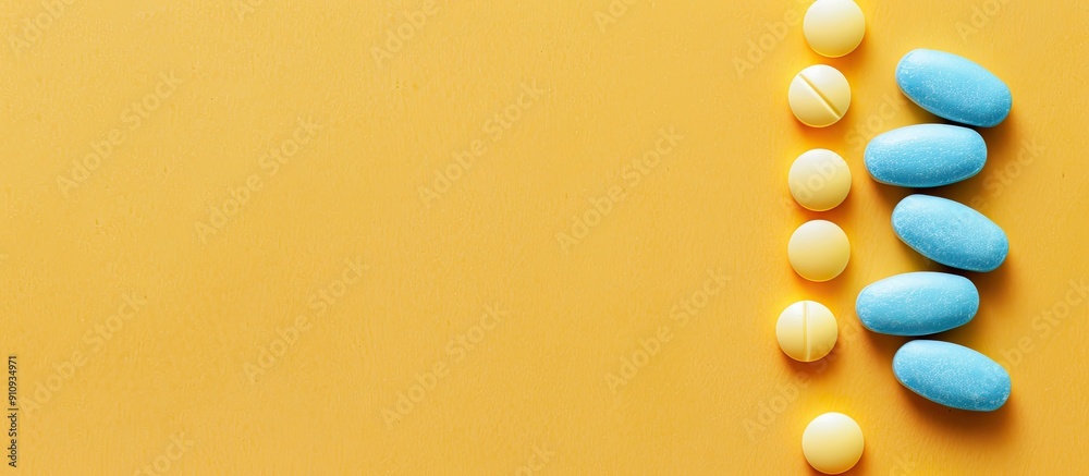 Poster viagra and levitra pills depicted on a yellow background with ample copy space for text showcasing t