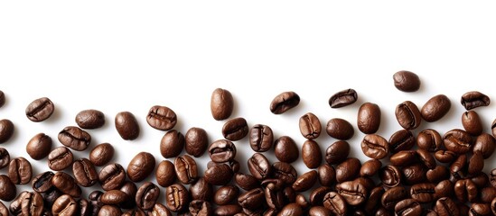 Scattering a few coffee beans around a copy space image