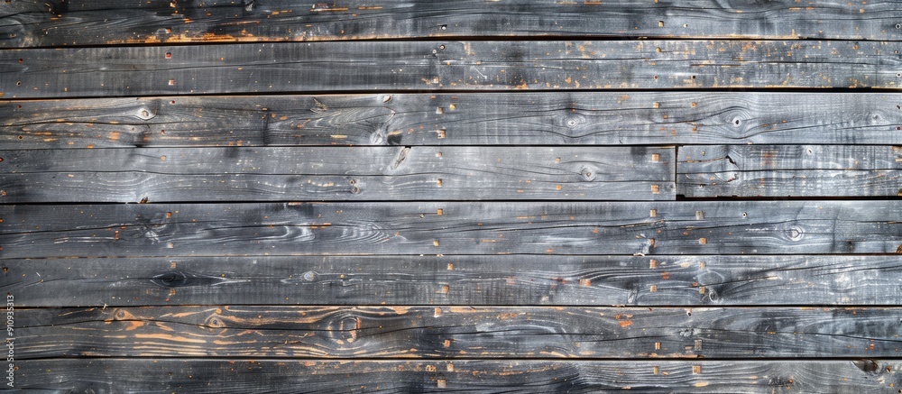 Poster top down view of weathered gray wooden planks offering a textured floor surface in an overhead copy 