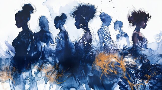 Silhouettes de femmes en robes élégantes dans un style artistique