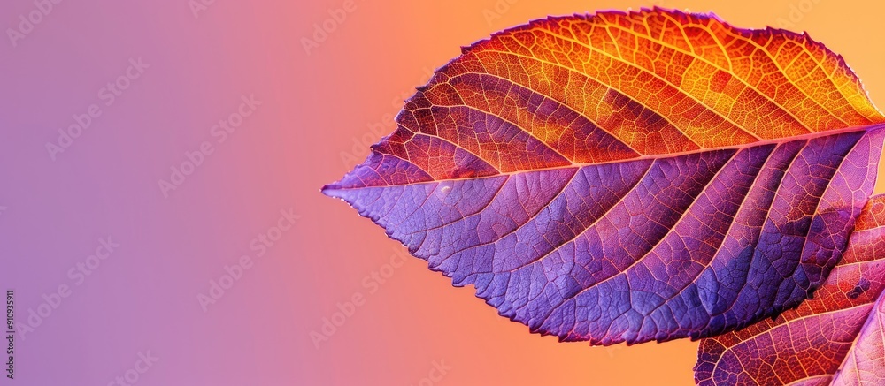 Poster vibrant orange and violet leaf in a close up copy space image