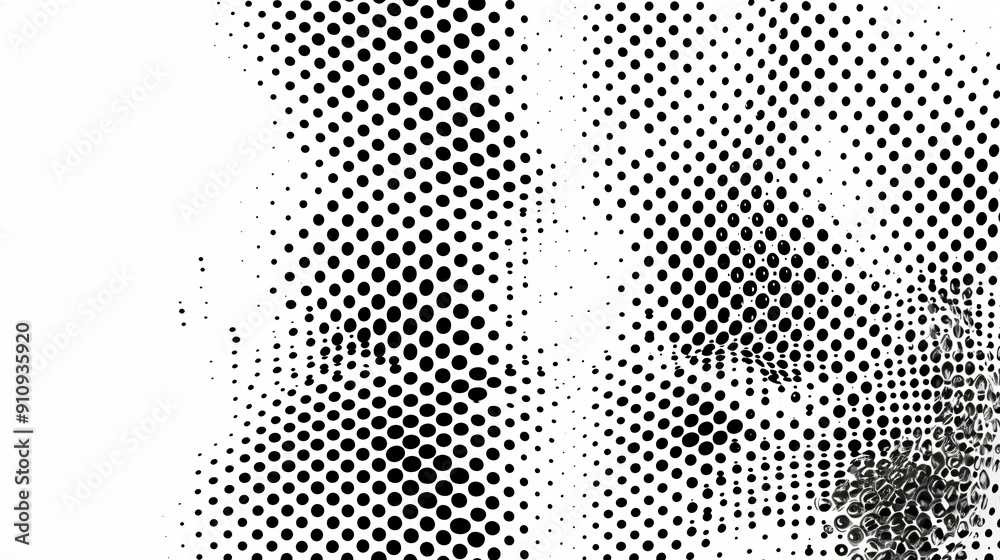 Poster diverse-sized black dots create a halftone design against a white backdrop