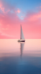 Fototapeta premium Sailing boat at sunset on sea