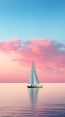 Fototapeta premium Sailing boat on the sea in sunset.