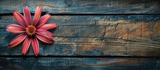 Fototapeta premium Wooden backdrop with a flower providing copy space image