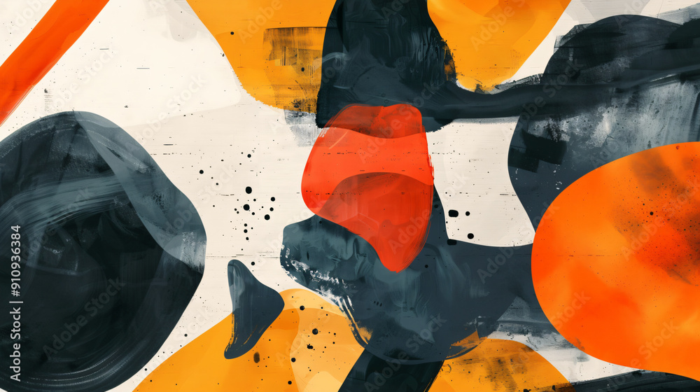 Aufkleber abstract background with orange, black and white textures combining round shapes and grunge effects
