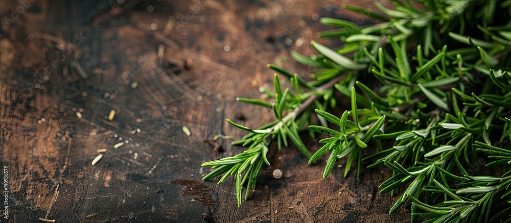 Poster fresh organic rosemary plant a fragrant herb adding flavor to dishes ideal for food preparation crea