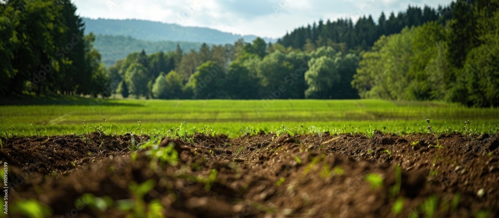 Poster a rural landscape with dirt grass and trees in the background suitable for a copy space image
