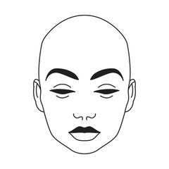Y2k futuristic bald cyber human person head contemporary pop art outline icon vector flat illustration. Hi tech man woman portrait science fiction psychedelic punk artwork monochrome t shirt print