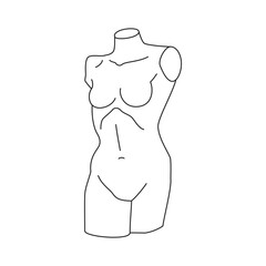 Y2k antique Greek woman body gypsum statue contemporary pop art outline icon vector illustration. Ancient Roman mythology goddess torso with breast medieval monument minimal t shirt print