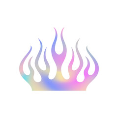 Y2k blaze fire flame neon pink gradient metal hologram icon vector flat illustration. Psychedelic abstract blazing flammable futuristic holographic silhouette chrome decorative element